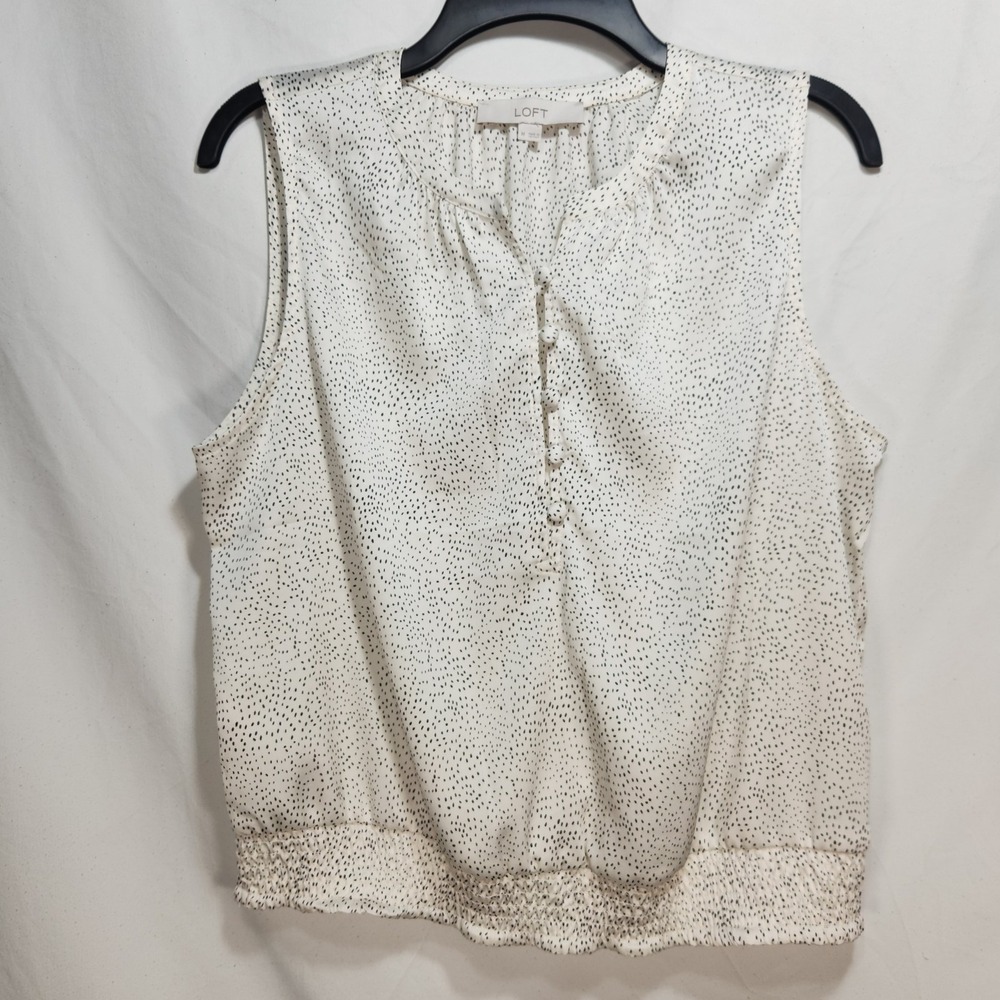 Loft Womens Sleeveless Blouse‎ Top Size Medium White/ Black Polka Dots